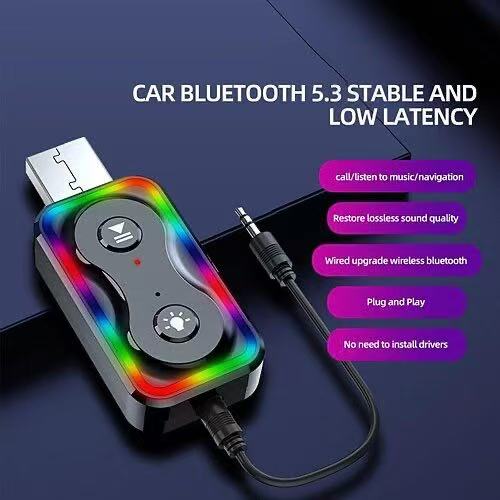 Bluetooth Adapter Wireless 2-in-1 – Audio Transmitter & Receiver, 20m Range, HD Sound, USB with Colorful Light - Q1 Bluetooth Adapter Wireless 2-in-1 – Audio Transmitter & Receiver, 20m Range, HD Sound, USB with Colorful Light - Q1